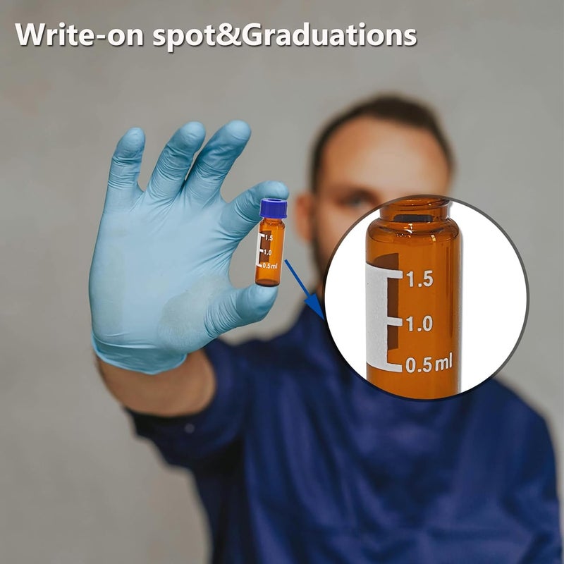 ZYNXTAR 2ml Autosampler Vial HPLC Vials 1000 Pcs Lab Amber Vials Brown Glass Vial with Blue Screw Caps Writing Patch Red PTFE & White Silicone Septa fit for LC Stamper - Image 4